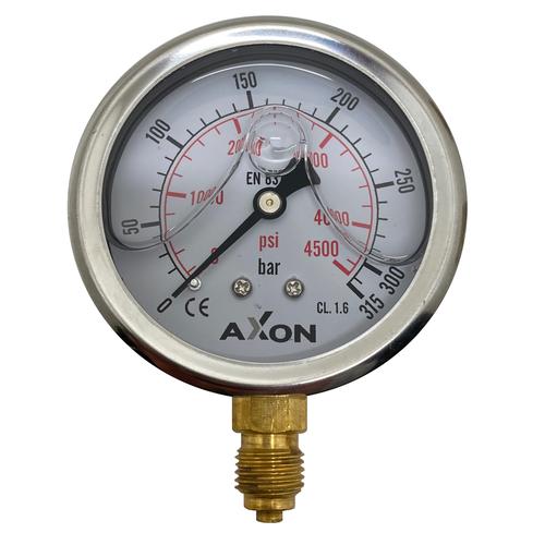 WATER PRESSURE-GLYCERIN FILLED GAUGE Φ63mm BOTTOM CONNECTION 1/4"-RANGE 0-315bar