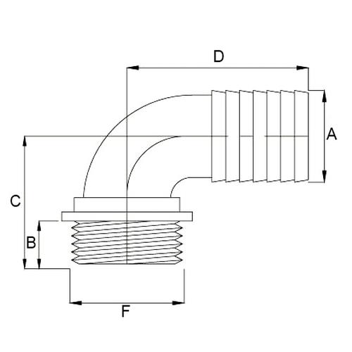 90° HOSETAIL WITH MALE THREAD (1/2''-D15)