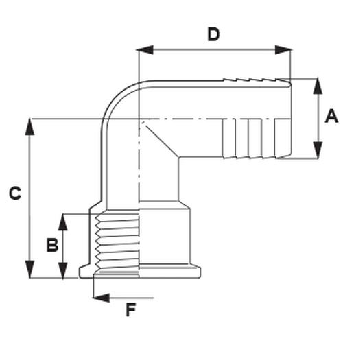 90° HOSETAIL WITH FEMALE THREAD (3/4''-D25)