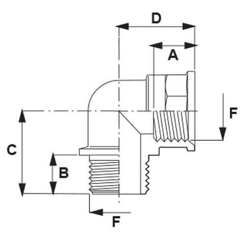 90° HOSETAIL WITH MALE - FEMALE THREAD 1 1/2"