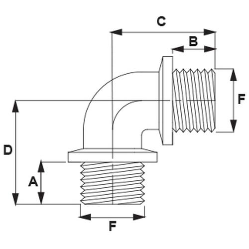 90° HOSETAIL WITH MALE - MALE LONG THREAD 1 1/4"