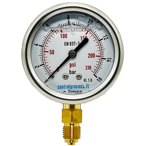 WATER PRESSURE-GLYCERIN FILLED GAUGE Φ63mm BOTTOM CONNECTION 1/4"-RANGE 0-16bar WHITE&BLACK