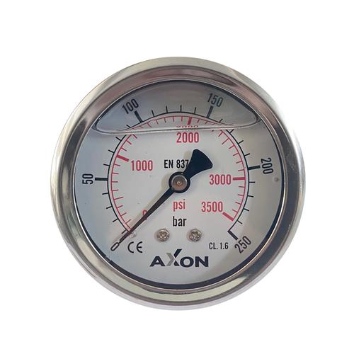 WATER/OIL PRESSURE-GLYCERIN FILLED GAUGE Φ63mm BACK CONNECTION 1/4"-RANGE 0-250bar