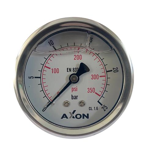 WATER/OIL PRESSURE-GLYCERIN FILLED GAUGE Φ63mm BACK CONNECTION 1/4"-RANGE 0-25bar