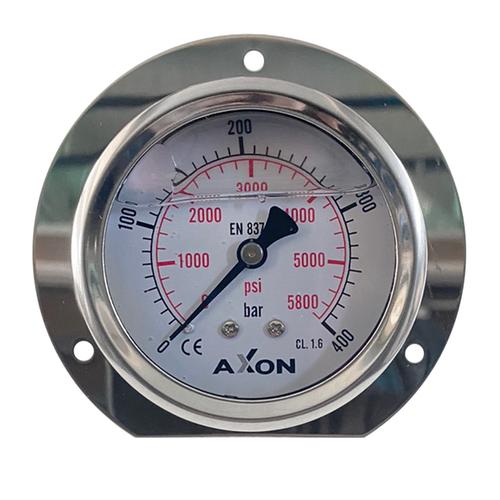 WATER PRESSURE GLYCERIN FILLED GAUGE WITH Φ85mm FLANGE & Φ63mm BACK CONNECTION 1/4"-RANGE 0-400bar