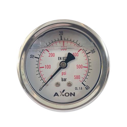 WATER/OIL PRESSURE-GLYCERIN FILLED GAUGE Φ63mm BACK CONNECTION 1/4"-RANGE 0-40bar