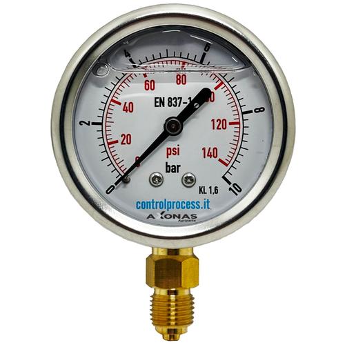 WATER PRESSURE-GLYCERIN FILLED GAUGE Φ63mm BOTTOM CONNECTION 1/4"-RANGE 0-6bar WHITE&BLACK