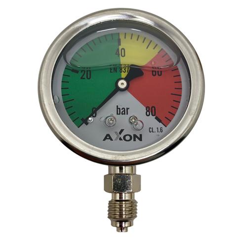 WATER PRESSURE-GLYCERIN FILLED GAUGE Φ63mm BOTTOM CONNECTION 1/4"-RANGE 0-80bar