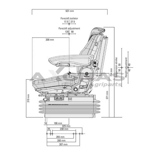 TRACTOR SEAT GRAMMER MAXIMO COMFORT PLUS WITH FOLDABLE ARMREST & PNEUMATIC SUSPENSION 12V