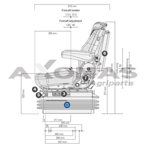 TRACTOR SEAT GRAMMER MAXIMO WITH FOLDABLE ARMREST & PNEUMATIC SUSPENSION 12V