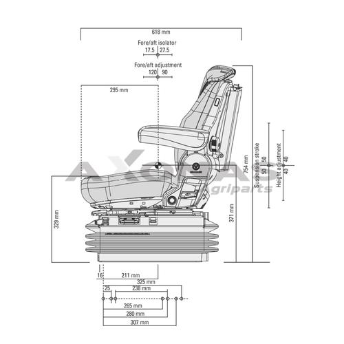 TRACTOR SEAT GRAMMER MAXIMO COMFORT WITH FOLDABLE ARMREST & PNEUMATIC SUSPENSION 12V