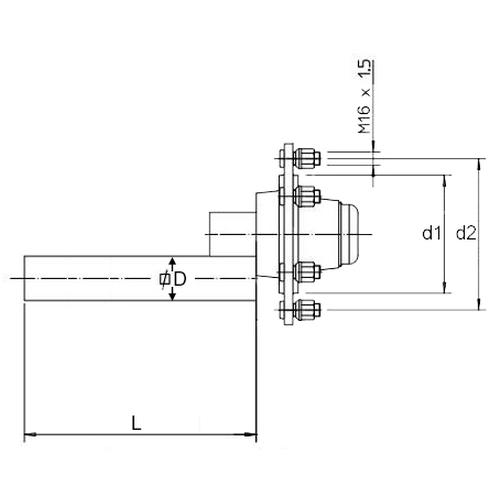 OVERLAY/STEPPED WHEEL HUB 50x50 SQUARE AXLE 5 BOLTS L400mm