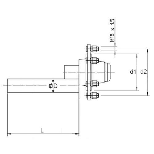 OVERLAY/STEPPED WHEEL HUB 60x60 SQUARE AXLE 6 BOLTS L400mm