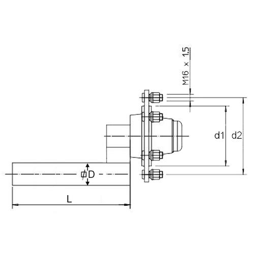 DOUBLE OVERLAY/STEPPED WHEEL HUB 50x50 SQUARE AXLE 5 BOLTS L400mm