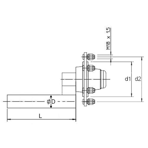 DOUBLE OVERLAY/STEPPED WHEEL HUB 60x60 SQUARE AXLE 6 BOLTS L400mm