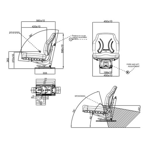 SEAT WITH LOW BASE (12cm) - FOLDABLE ARMREST