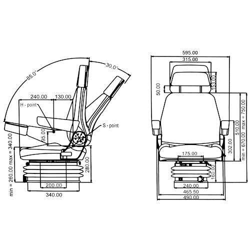 TRACTOR SEAT WITH FOLDABLE ARMREST & MECHANICAL SUSPENSION