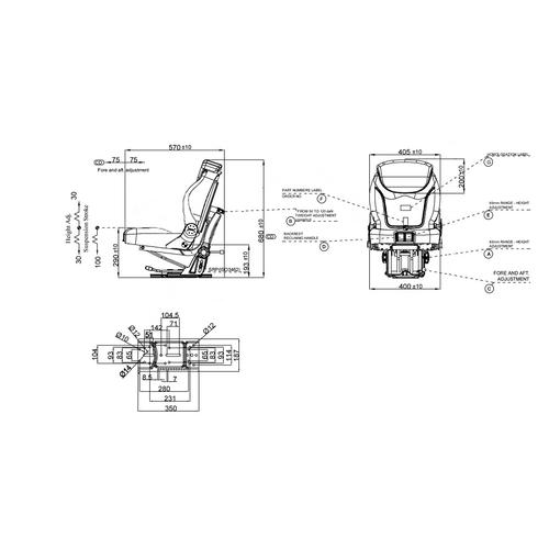 COMPACT TYPE SEAT FOR TRACTORS-FORKLIFTS (FABRIC)