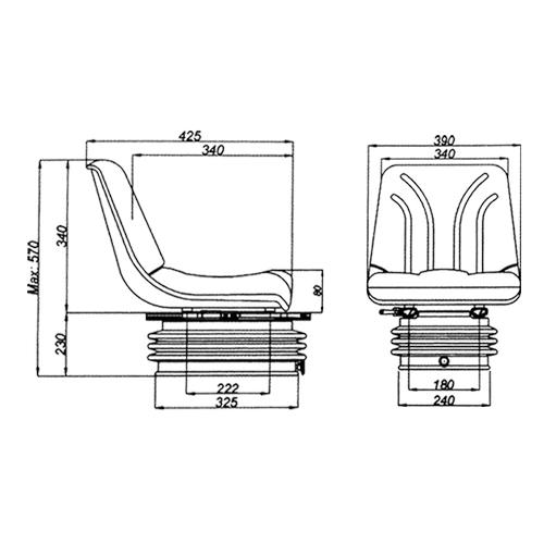 NARROW COMPACT TRACTOR SEAT WITH AIR SUSPENSION 12V