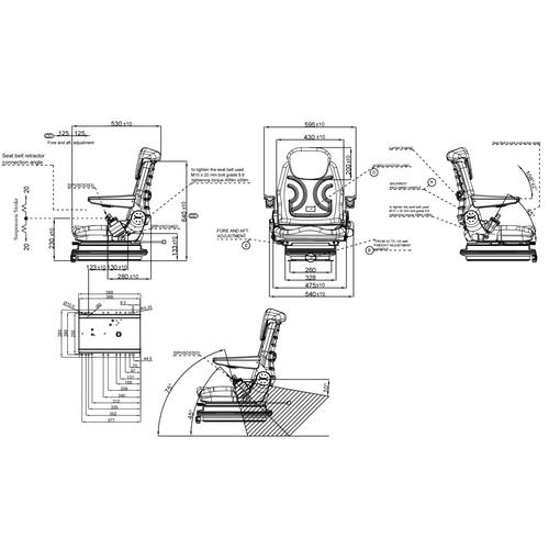 SEAT WITH MECHANICAL LOW SUSPENSION (12cm) - FOLDABLE ARMREST