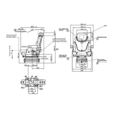 TRACTOR SEAT WITH FOLDABLE ARMREST & PNEUMATIC SUSPENSION 12V